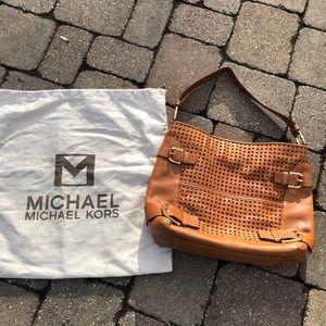 Michael Kors Camel Leather Lattice Front Bag